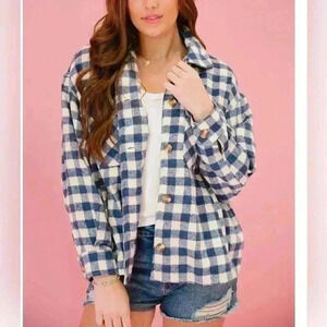 Blue plaid shacket small